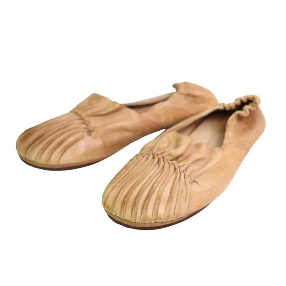 Chocolat Blu TAN BROWN REAL LEATHER FLAT ROUND TOE BALLET SLIP ON SHOES Sz 9.5